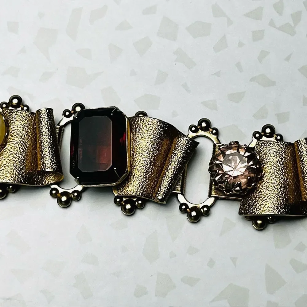 Vintage Victorian Style Book Chain Bracelet with Purple Rhinestones